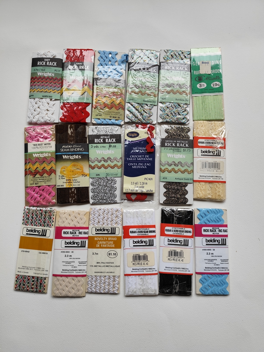 Vintage Sewing Trim Lot Rick Rack, Seam Binding & Decorative Braid (18 Packs)
